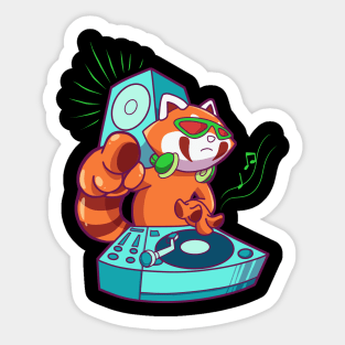 Cartoon red panda DJ at turntable Sticker